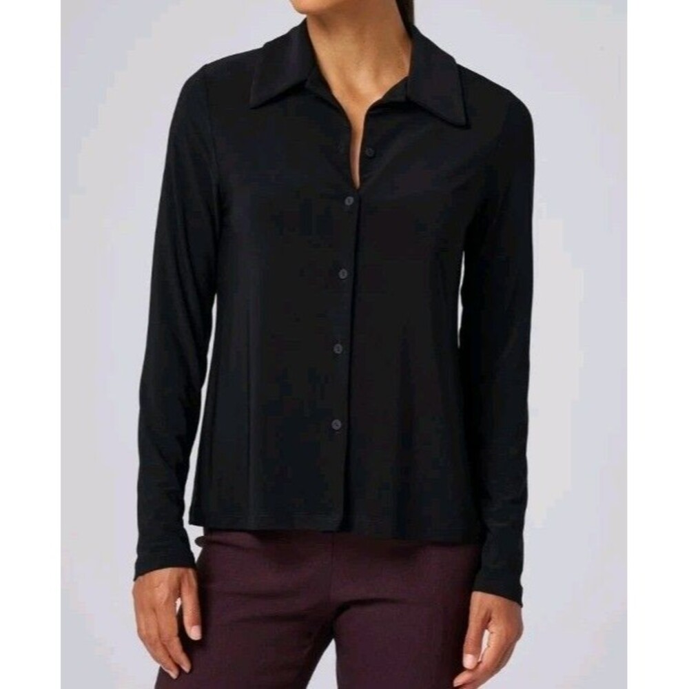Frannie Golde Luxe Stretch Blouse S Button Dark Blue Long Sleeve